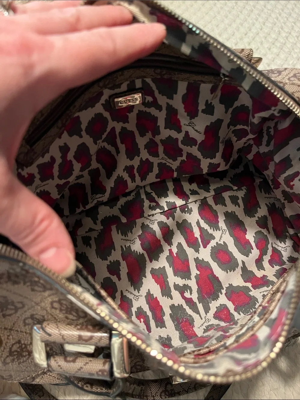 Vintage Y2K Guess Brown Monogram Satchel with Removable Crossbody Strap